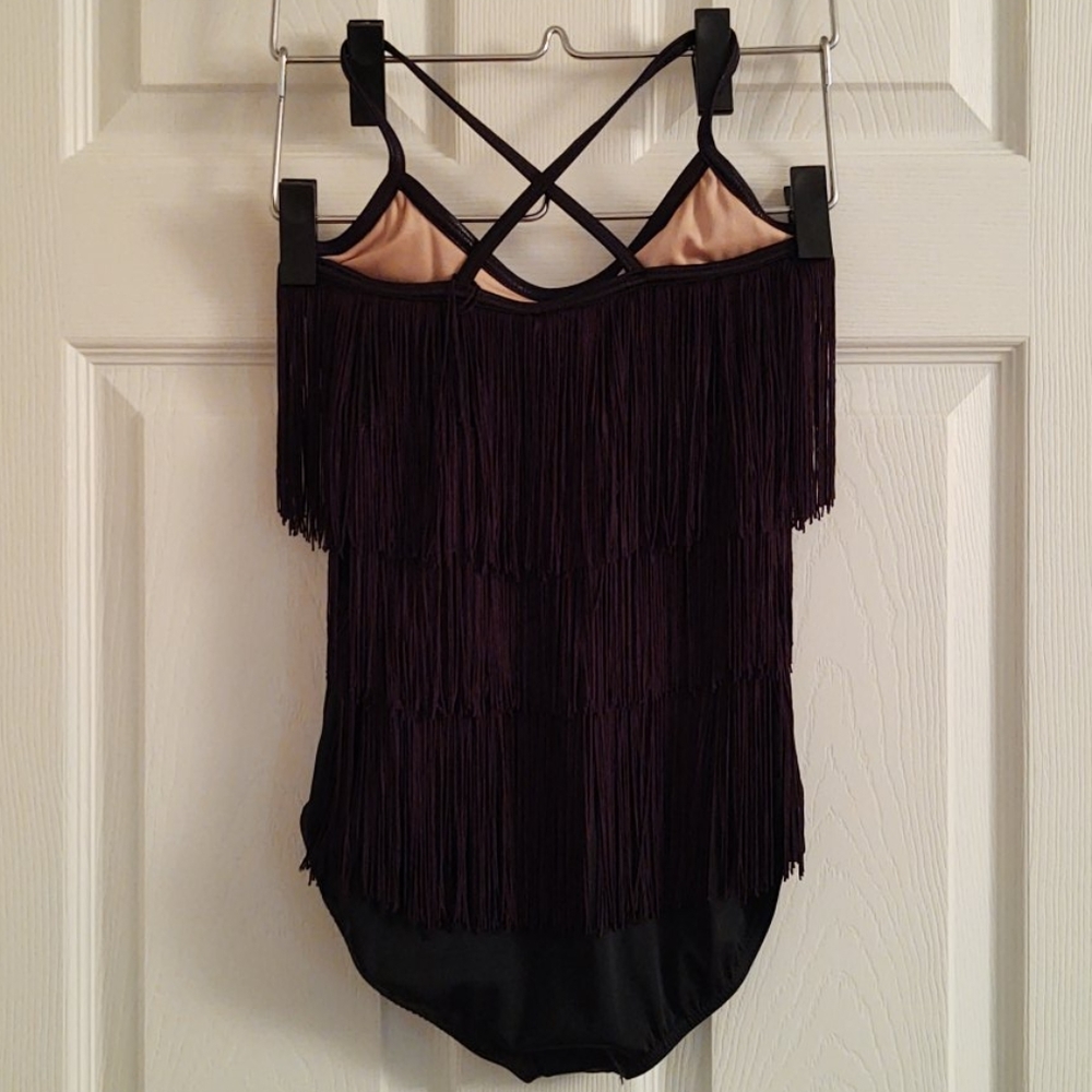 GIRLS | Weissman Black Fringe Bodysuit | Child Sz Large 14 - Picture 2 of 8